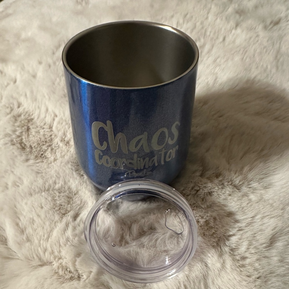 Piper Lou, Blue Chaos Coordinator 12 oz stemless wine glass, brand new